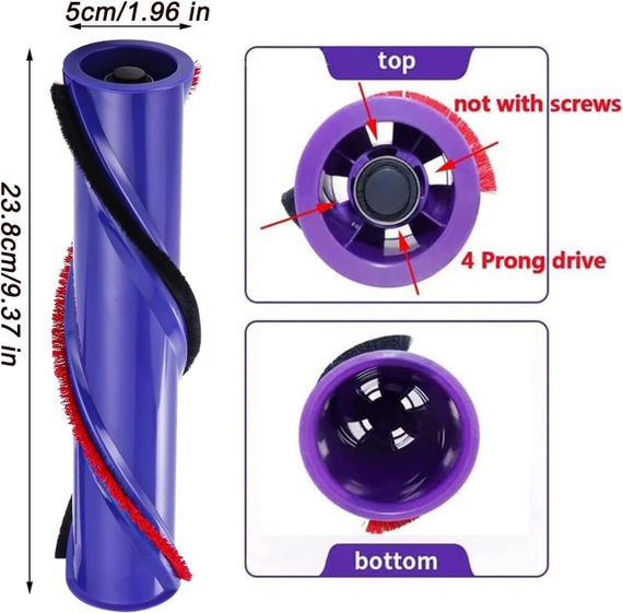 Щетка для Dyson V8, насадка вал для пылесоса, 3-контактный привод 50 мм, замена детали № 967485-01 Absolute | Зображення 1