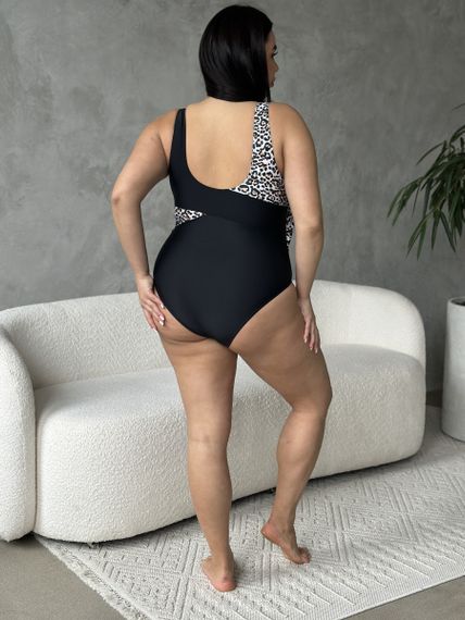 Суцільний чорний купальник PLUS SIZE  з лео принтом | Зображення 7