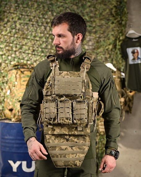 Плитоноска 4 швидких скидання з наплічником Cordura піксель ПП4632