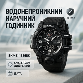 Модные наручные электронные часы SKMEI 1586BK BLACK, Электронные спортивные часы спортивные скмей TB-90