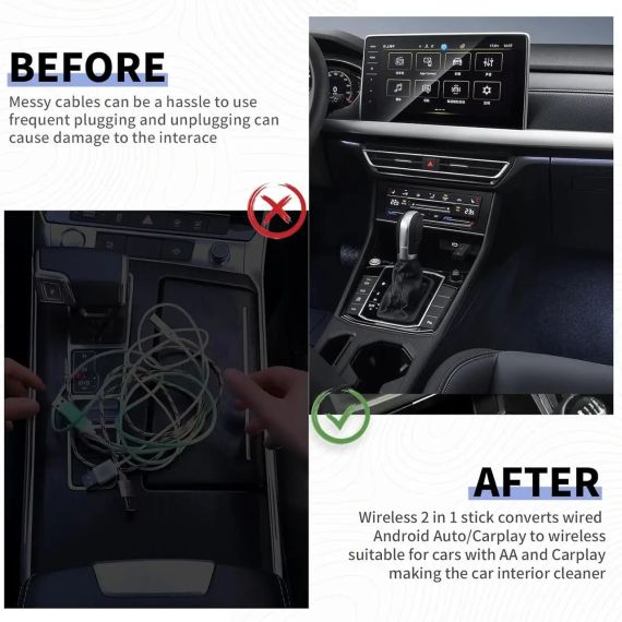 Бездротовий адаптер 2 в 1 CarPlay Android Auto Car Smart Box USB-A, чорний | Зображення 1