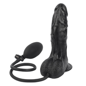 Надувной реалистичный фаллоимитатор черного цвета с мошонкой