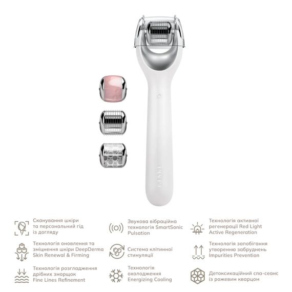 Электронный роллер для лица с микроиглами GESKE MicroNeedle Face Roller 9в1 gray, Белый | Зображення 1