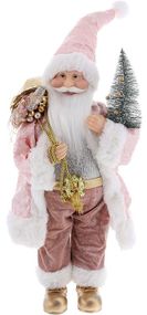 Інтерєрна новорічна фігурка Santa з подарунками з ялинкою 45см рожевий та срібло