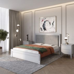 Односпальне дерев&#039;яне ліжко Mebigrand Торонто Т4 Світло-сірий (RAL7040)/Аляска 93 (сірий) 80х190 см (MBG-9057)