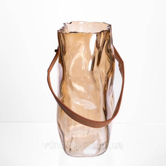 Подарункова скляна ваза сумочка з ручкою 18×9×25 (см) декоративна ваза 2.8 (л) для квітів Коричневий HP-19-157-1 | Зображення 1