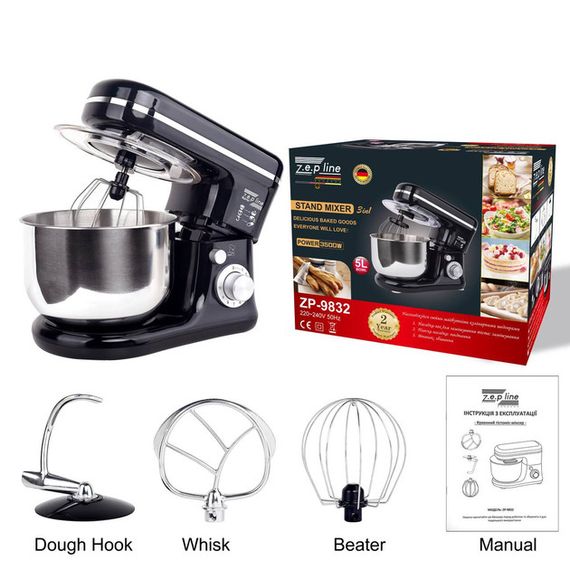 Тістоміс 3в1 Zepline ZP-9832 3500 Вт з чашею 5л з нержавіючої сталі чорний (47627-ZP-9832_2448) | Зображення 2