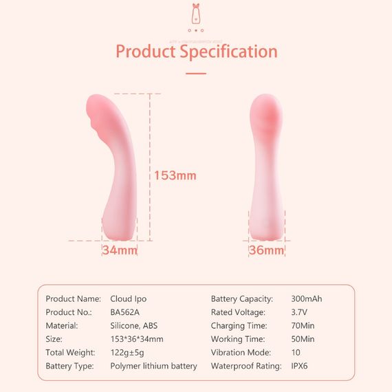 Вибратор для точки G BeYourLover Cloud IPO, розовый, 15.3 х 3.6 см Sex Aura | Зображення 6