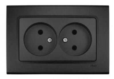 Розетка подвійна VIKO Linnera без заземлення, Чорна Ніч (90404055)