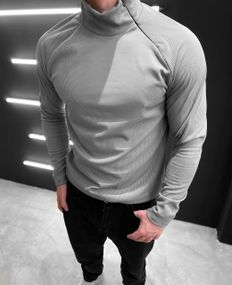 Мужской трикотажный гольф в рубчик с молнией на шее, OB142 цвет серый, размер 54/56