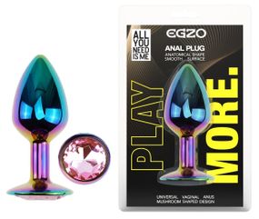 Анальная пробка металлическая EGZO Multicolor Round Plug Pink S с розовым кристаллом Sex Aura