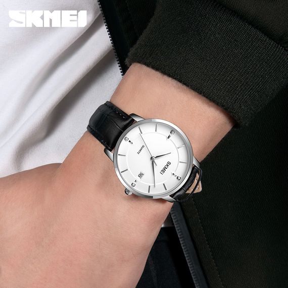 Чоловічий годинник Skmei 1801LSIWT Silver-Black White Leather | Зображення 2