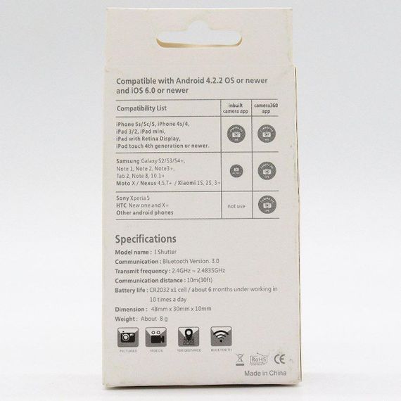 Пульт для селфі Bluetooth / Селфі пульт для телефону / Кнопка дистанційного керування для фото | Зображення 9