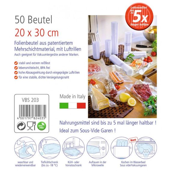 Вакуумні пакети Rommelsbacher VBS 203 (20x30 см, 50шт), термостійкі, багаторазові | Зображення 4