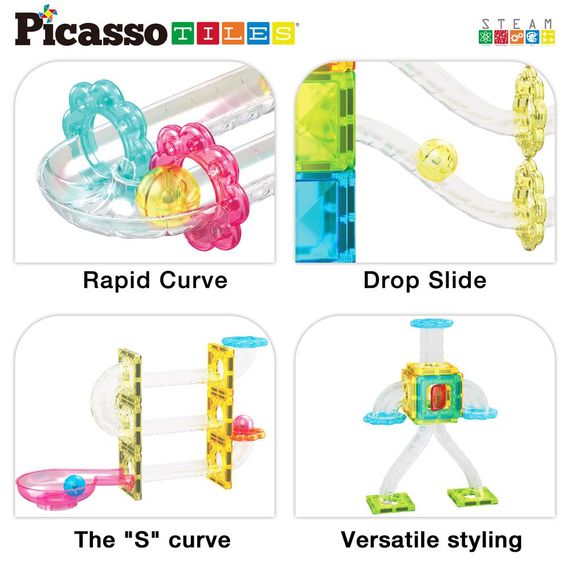 Конструктор магнітний MINI DIAMOND MARBLE RUN TRACK SET PTMG60/28299 PICASSO TILES, 60 деталей, у коробці | Зображення 4