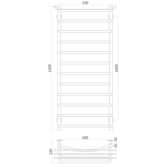 Рушникосушарка UNIO Zp W 1200-500-12 Зета з полицею (21425) | Зображення 1