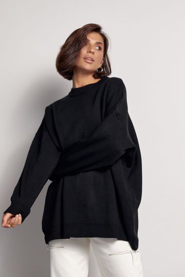 Женский однотонный джемпер oversize кроя - черный цвет, L (есть размеры) | Зображення 4