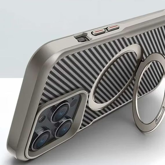 TPU+PC чохол Metal Buttons with MagSafe Carbon Ring для Apple iPhone 16 Pro Max (6.9") Сірий | Зображення 2