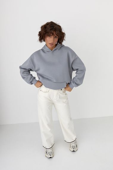 Утеплене худі з написом на спині - сірий цвет, M (є розміри) | Зображення 2