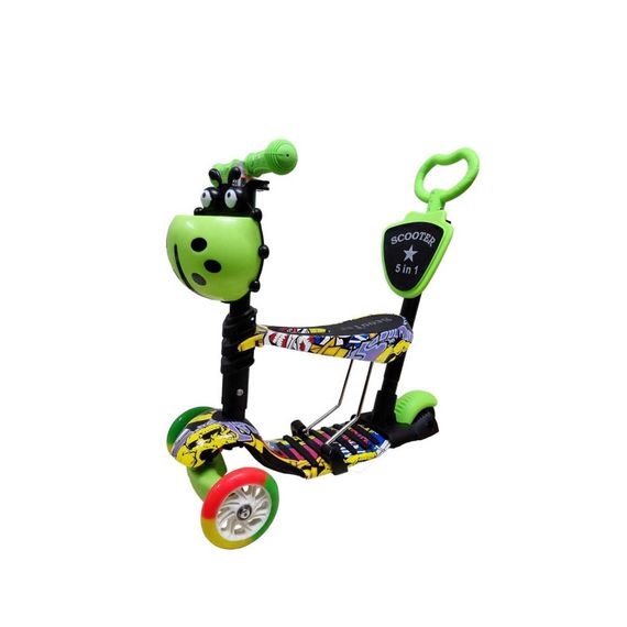 Детский самокат с родительской ручкой Bambi SC20482 колеса PU со светом Зеленый