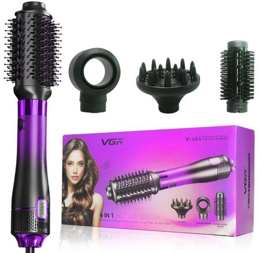Фен-щітка VGR 4 в 1 V-484 PURPLE з 4 насадками та 2 режимами (45706-V-484 PURPLE_849) | Зображення 1