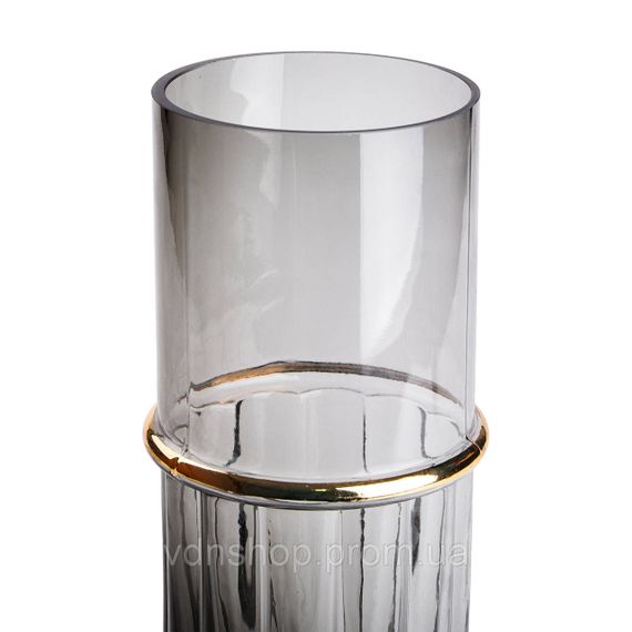 Декоративная ваза для цветов из серого стекла с золотым ободком 25 см HP-1704 | Зображення 1