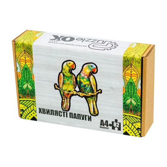 Фигурный деревянный пазл A4 Волнистые попугаи PuzA4-01212, 82 детали