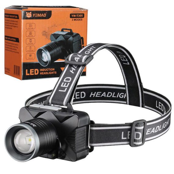 Ліхтар акумуляторний налобний YEMAO YM-T305 TG Motion Sensor Li-Ion акумулятор ЗУ Type-C zoom 30 Вт Чорний | Зображення 6