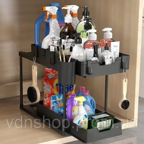 Органайзер двухуровневый с выдвижным ящиком для хранения и крючками | Зображення 3