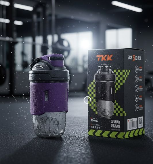 Спортивный шейкер TKK (700 мл) - Фиолетовый Tritan BPA-free, ударопрочный, с венчиком для смешивания | Зображення 7