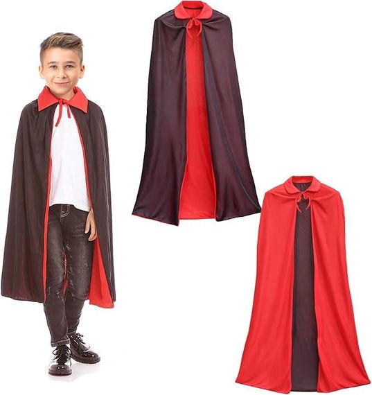 Плащ накидка вампіра 140 см, мантія Дракули двухстороння червона чорна з коміром для образу для Хелловіну карнавалу вечірок
