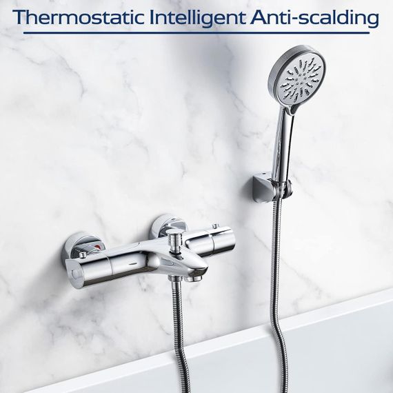 Термостатичний змішувач для ванни SINKTORY із захистом 38℃, з двома виходами води, латунний, хромований | Зображення 2