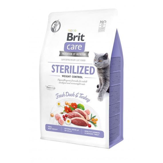 Корм сухий Brit Care Cat Grain Free Sterilized Weight Control для стерилізованих котів з надмірною вагою качка та індичка 40