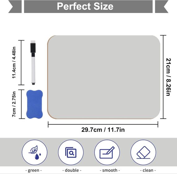 Доска для рисования и письма двусторонняя мини-белая , Комплект 4 шт, с 4 ручками и 4 ластиками | Зображення 1