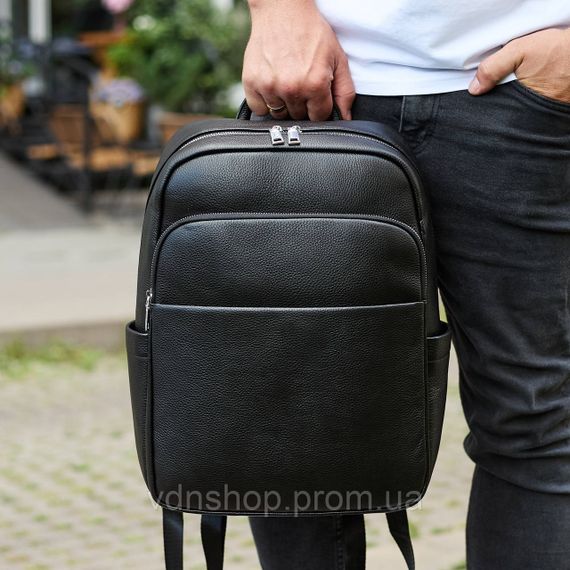 Универсальный мужской рюкзак из кожи 41х31х16, удобный рюкзак для ноутбука и документов, черный