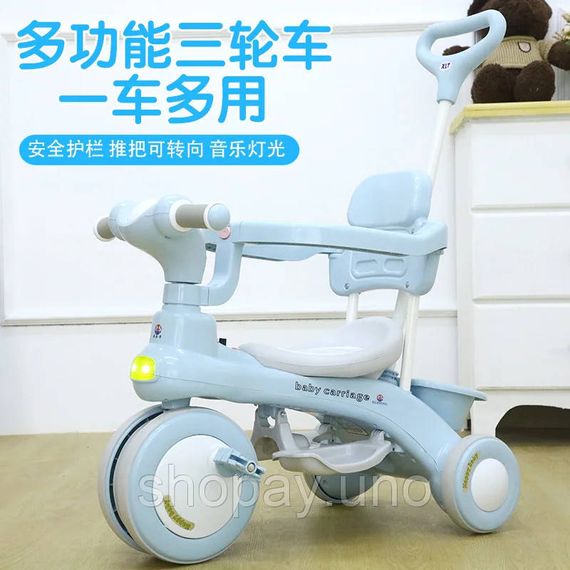 Детский трехколесный велосипед Baby Carriage 588 голубой с родительской ручкой | Зображення 4
