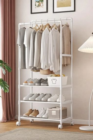 Стійка-вішалка на колесах для речей та взуття 3 яруси (YH9918-3) біла