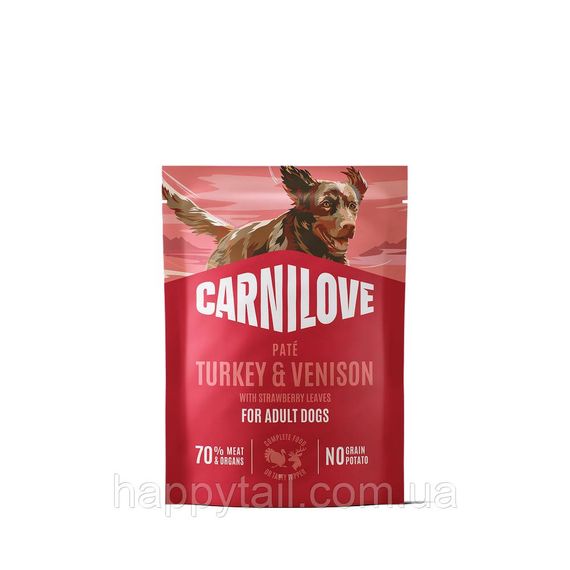 Влажный корм Carnilove для собак паштет с индейкой, олениной и листьями клубники беззерновой пауч 300 г