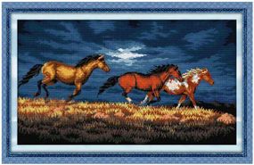 Набор для вышивания по нанесённой на канву схеме "Galloping Horse". AIDA 14CT printed 60*37 см