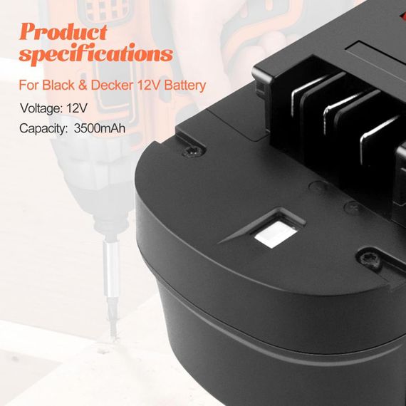 Акумулятор ADVNOVO 12V 3.5Ah Ni-MH для інструментів Black & Decker A12, HPB12, FS120B, 3500 мАг 12В змінний | Зображення 2