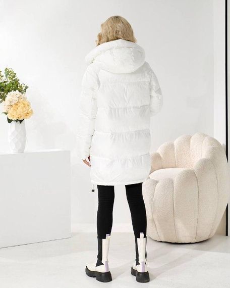 Модний теплий пуховик середньої довжини білий колір | Зображення 1