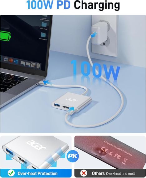 Acer USB-C Hub — 4K HDMI адаптер із PD 100 Вт і портом USB-A 3.0, багатопортовий цифровий перехідник | Зображення 7