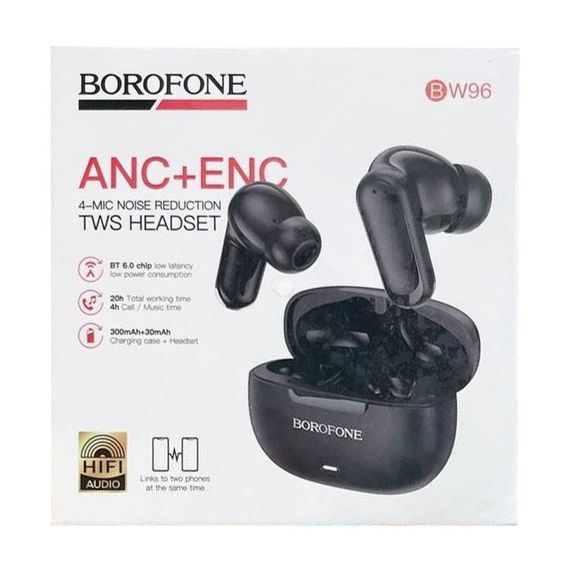 Бездротові TWS навушники Borofone BW96 Mellow ANC+ENC Black | Зображення 1