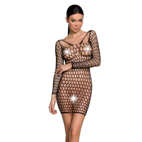 Бодістокінг-сукня з глибоким коміром Passion BS093 black, довгі рукави, One size