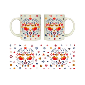 3723 Чашка 325мл Лисички орнамент  циліндр + подарункова  коробка  Kvarta (9шт/уп)