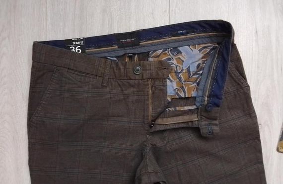 Чоловічі штани в клітинку р. 36/30 slim fit | Зображення 1