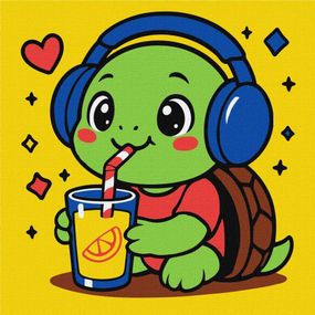 Картина за номерами "Черепашка пʼє лимонад" ©art_selena_ua KHO1289, 25х25 см