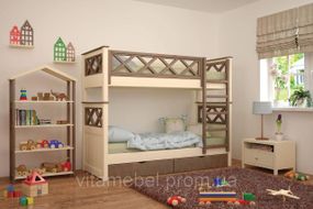 Двухъярусная детская кровать Mebigrand Мальта Айвори + Орех лесной 80х190 см с ящиками (DMBG02305)