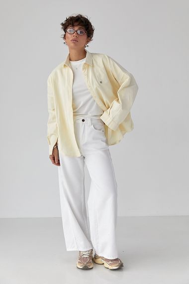 Котонова сорочка з вишитим написом - лимонний цвет, ONE SIZE (є розміри) | Зображення 2