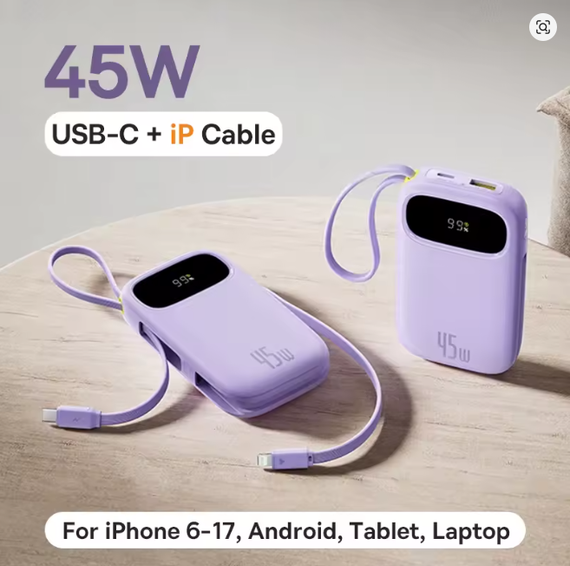Павербанк 20000 mAh 45W Baseus EnerFill FC31 — зовнішній акумулятор з LCD-дисплеєм, 4 портами та швидкою зарядкою фіолетовий | Зображення 4